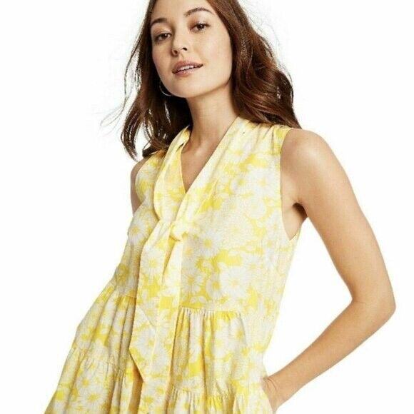 Lisa Marie Fernandez x Target Medium Floral Yellow White Tiered Dress w/ Pockets - Picture 4 of 11